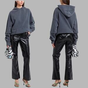 TopShop Oversized Coated Flare Pant Black Size 12 NWOT $102 MSRP